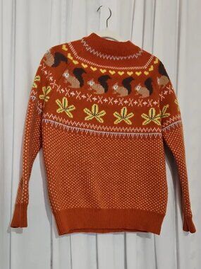 Autumn Woodland Squirrel Fair Isle Knit Sweater - Cozy Fall Cotttagecore - M
